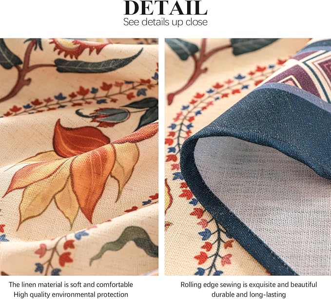 Vintage French Round Tablecloth,Linen Extra Long Tablecloth with Rose and Cornflower Pattern,Decorative Table Cover for Kitchen,Dining,Thanksgiving,Christmas,Party,Diameter 67"-Lanae