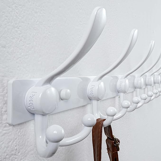 Dseap MaxStrong 2.0 Coat Rack Wall - 37” Long 10 Tri Hooks - Ultra Heavy-Duty Stainless Steel Wall Mount Coat Hanger, Hook Rail for Clothes Hats Jacket Towels White