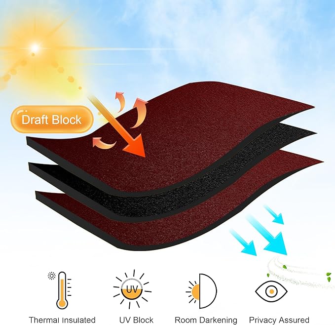 RYB HOME Blackout Curtain Panels Thermal Insulated Kitchen Window Treatment Slot Rod Pocket Top Room Darkening Drapes for Kids Nursery Girl's Room Bedroom, Wide 42 x Long 54, Burgundy Red, 2 Pieces