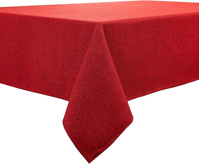 BALCONY & FALCON Small Square Tablecloth Washable Wrinkle Resistant and Water Proof Table Cloth Decorative Linen Tablecloths for Bedside End Table Bedroom Nightstand (Ruby Red, 35x35)