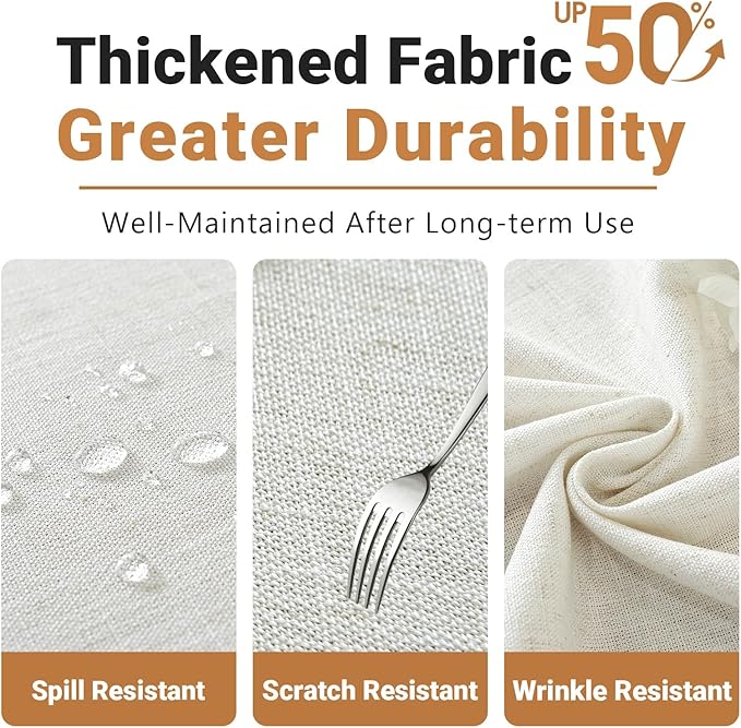 Textured Table cloth for Rectangle table, Heavy Duty Farmhouse Tablecloth Solid Cotton Linen Waterproof Wrinkle Free Burlap Tables Cover for Kitchen Dining,Party, Ivory 55''x120'',10-12 Seats