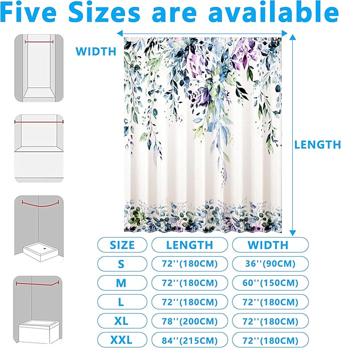 Green Eucalyptus Leaves Shower Curtain for Bathroom:Aesthetic Art Watercolor Plant Shower Curtains Sets with Hooks,Waterproof Fabric Decor 36x72 inches.