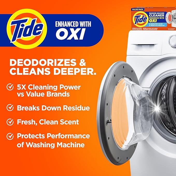 Tide Washing Machine Cleaner, Washer Machine Cleaner with Oxi for Front and Top Loader Washer Machines, Deep Cleaning Residue & Odor Eliminator, 10 Month Supply + Calendar