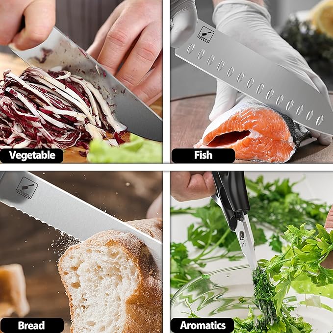 imarku® Kitchen Knife Set, 15 Pcs Japanese Knife Set with Block, Premium Razor-Sharp Chef Knives Set for Kitchen with Sharpener, Rust-Proof, Ergonomic Full-Tang Handle, Black