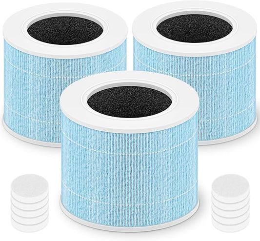 Core Mini Smoke Remover Replacement Filter for LEVOIT Core Mini and Core Mini-P Air Purifier, 3-in-1 H13 Grade True HEPA and Activated Carbon, Core Mini-RF-SR, 3 Filter & 10 Fragrance Sponge, Blue