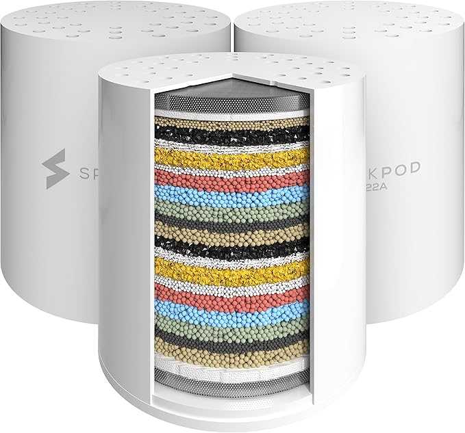SparkPod High Output Shower Filter Cartridge- Suitable for People with Sensitive and Dry Skin and Scalp, Filters Chlorine and Impurities | 1-min install (Standard, 3 pc)