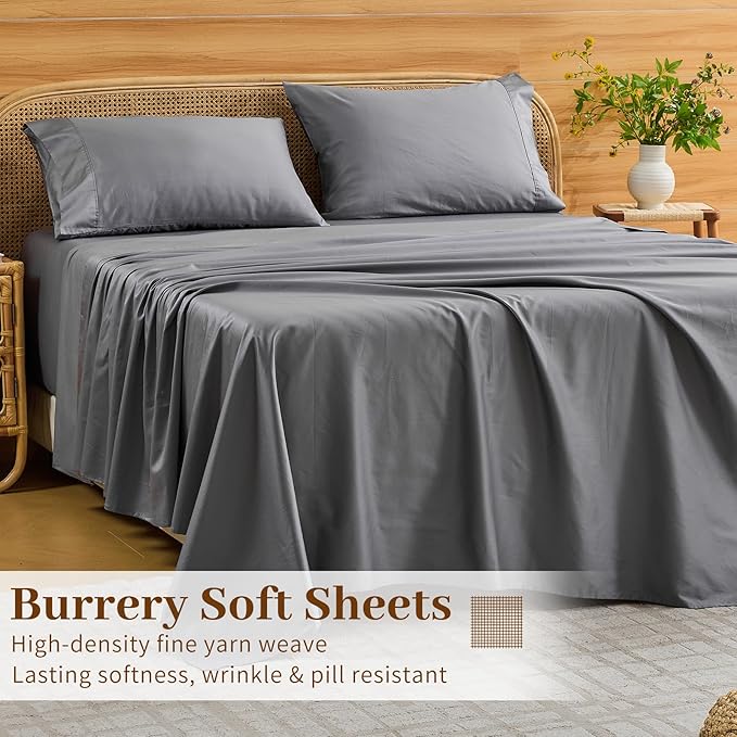 Bedlifes Deep Pocket Sheets 18-24 Inch, California King Size Egyptian Cotton 1000 Thread Count, 4-Piece - Fits Extra Thick Mattresses, Cooling & Breathable (Light Gray)