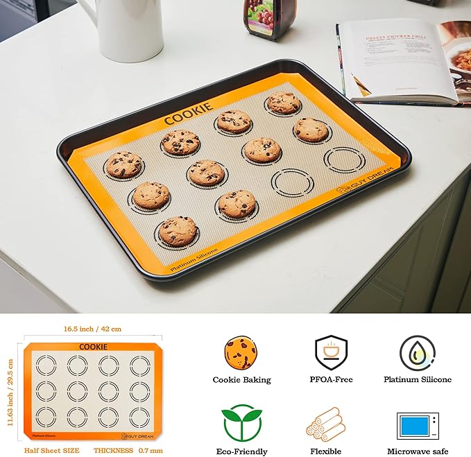 GUY DREAM All-in-One Silicone Baking Mat Set - Kneading Mat, Cookie & Macaron Half Sheet Mat, 1/4 Sheet Mat, Square & Round Cake Mats, Artisan Bread Mat - Ideal Gift for Baking