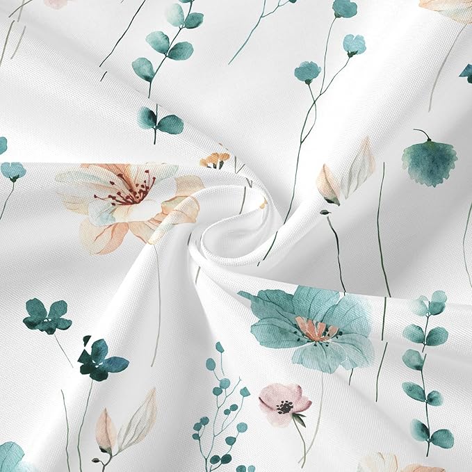 Gibelle 3 in 1 Shower Curtain Set, Teal Watercolor Floral Bath Curtain and PEVA Liner Set with 12 Double Sided Steel Hooks, Waterproof Fabric Bathroom Curtain 72x72