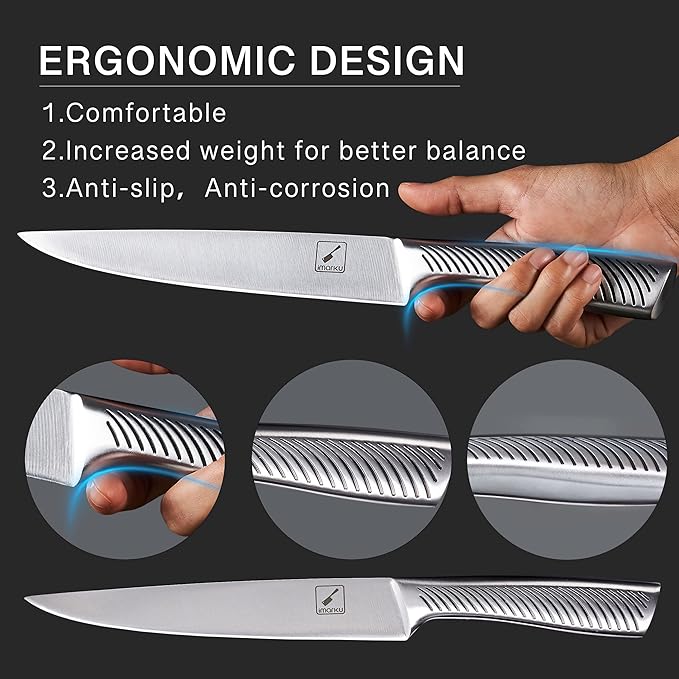 Knife Block Set, 15Pcs High Carbon Stainless Steel Knife Set with Block, Kitchen Knife Set Black, Dishwasher Safe, Build-in Sharpener