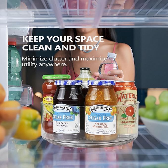 Lazy Susan Organizer, 2pcs 360 Degree Rotating Turntable Organizer, Round Plastic Clear Lazy Susan Turntable Food Storage Container for Kitchen, Fridge Organizer