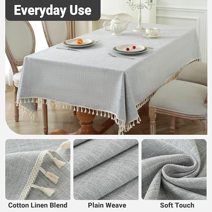Textured Table cloth for Rectangle table, Heavy Duty Farmhouse Tablecloth Solid Cotton Linen Waterproof Wrinkle Free Burlap Table Cover for Kitchen Dining,Party, Light Grey 55''x106'',8-10 Seats