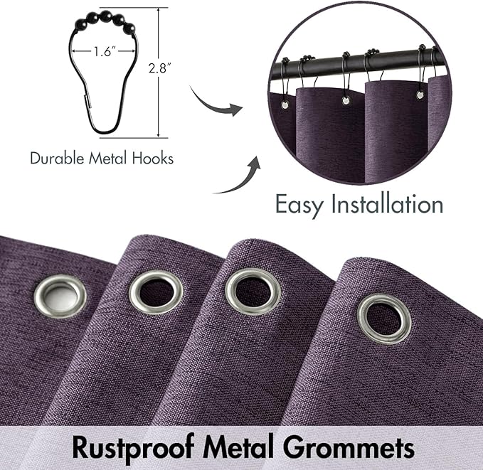 MIULEE Extra Long Linen Shower Curtain 84 Inch Long with 12 Metal Hooks Washable Heavy Fabric Curtain Set Waterproof Thick Cloth Shower Curtains for Bathroom Hotel Bathtub,72 x 84,Purple