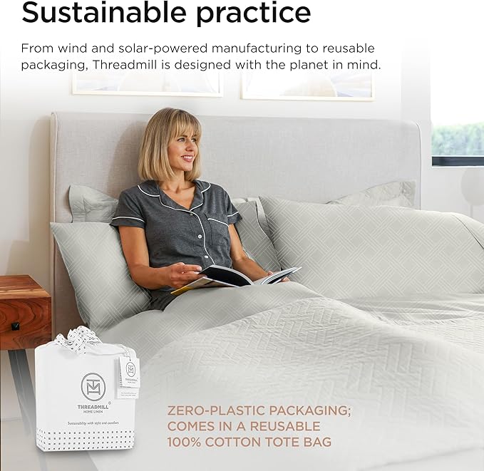 Threadmill Queen Sheet Set for Queen Mattresses | 800 Thread Count Jacquard Celine Light Grey | Better Than Egyptian Cotton | 4 Pc Bed Sheets | Elasticized Deep Pocket | 100% Cotton Queen Sheets