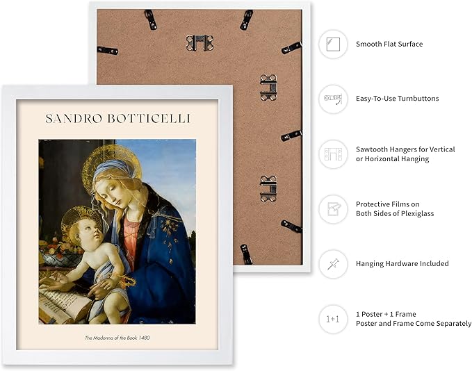 Poster Master Sandro Botticelli Poster - Portrait of A Young Man Print - Italian Art - Renaissance Art - Man in Beretta Hat Art - Portrait Art - Classic Living Room Decor, 11x14 White Framed