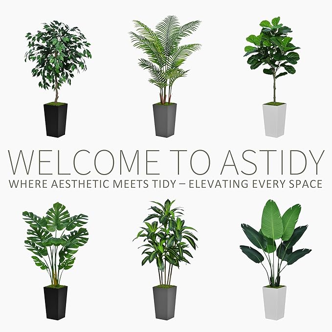 Artificial Dracaena Plant Indoor 5FT - Fake Tree with White Tall Planter - Faux Yucca Tall Fake Floor Plant in Pot - Artificial Trees for Home Office Living Room Decor Indoor