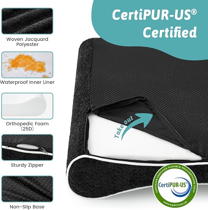 Orthopedic Dog Bed for Medium Dogs up to 65 lbs - Removable Washable Cover with Waterproof Lining & Non-Skid Bottom, Cotton-Polyester Blend Boat-Shaped Lounger Mattress, M(36x24x5.5in)/Black