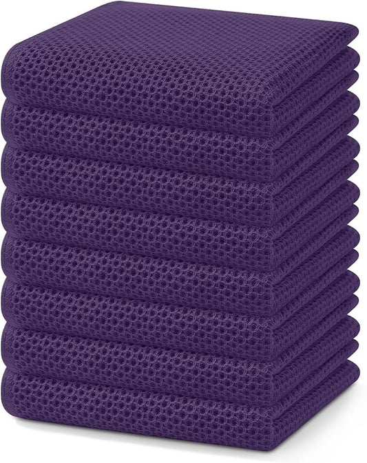 Homaxy 100% Cotton Waffle Weave Kitchen Dish Towels, Ultra Soft Absorbent Quick Drying Cleaning Towel, 13 x 28 Inches, 8-Pack, Eggplant