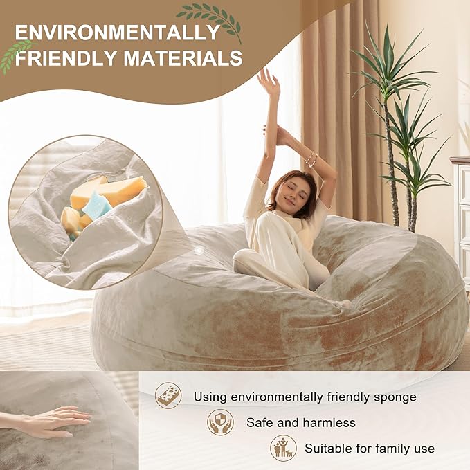 Bean Bag Chair for Adults,4FT Oversize Floor Bean Bags Offers Ample Space for Adults,Memory Foam Giant Bean Bags,Lounger Versatile Design Suits Any Room,Movie Nights,Reading (Apricot, 4FT)