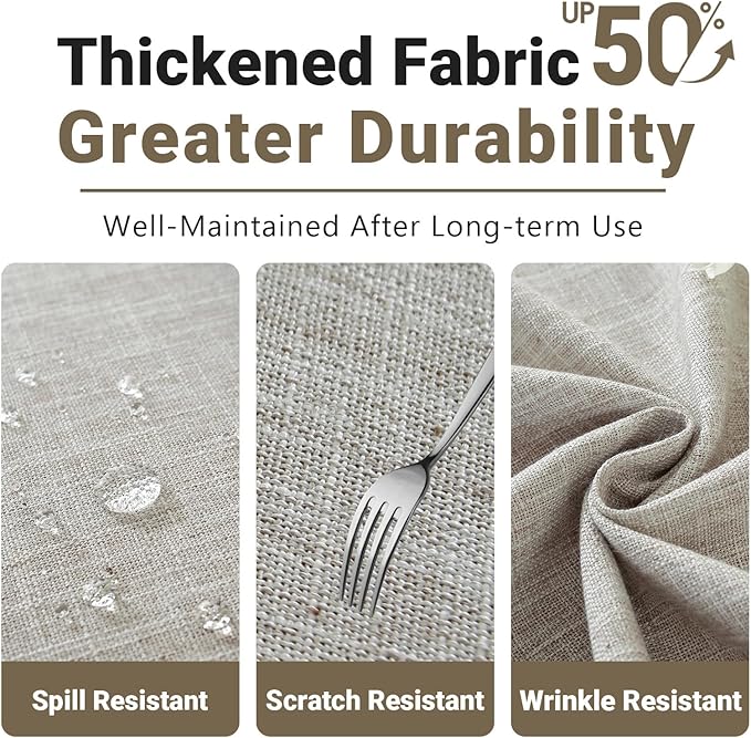 Textured Table cloth for Rectangle table, Heavy Duty Farmhouse Tablecloth Solid Cotton Linen Waterproof Wrinkle Free Burlap Table Cover for Kitchen Dining,Party, Light Brown 55''x120'',10-12 Seats