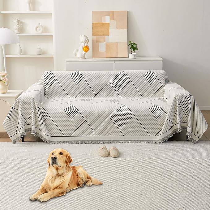 HAOMAIJIA Non Slip Couch Cover Sofa Covers for 3 Cushion Couch Washable sectional Couch Covers for Dogs pet Furniture Protector Couch Cover Blanket for Living Room (CQ-Black/Grey, 91"x134")