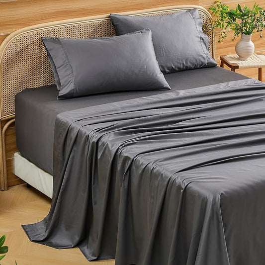 Bedlifes Deep Pocket Sheets 18-24 Inch, Queen Size Egyptian Cotton 1000 Thread Count, 4-Piece - Fits Extra Thick Mattresses, Cooling & Breathable (Dark Gray)