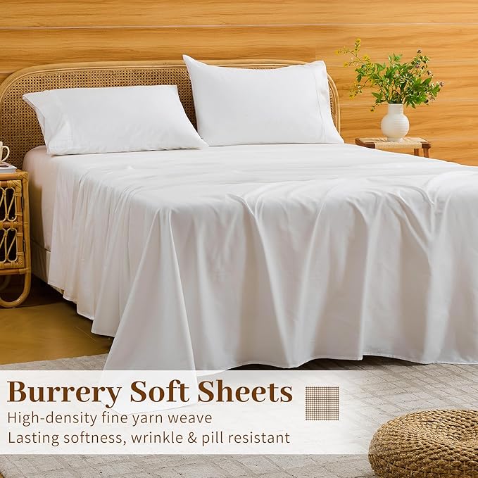 Bedlifes Deep Pocket Sheets 18-24 Inch, King Size Egyptian Cotton 1000 Thread Count, 4-Piece - Fits Extra Thick Mattresses, Cooling & Breathable (White)