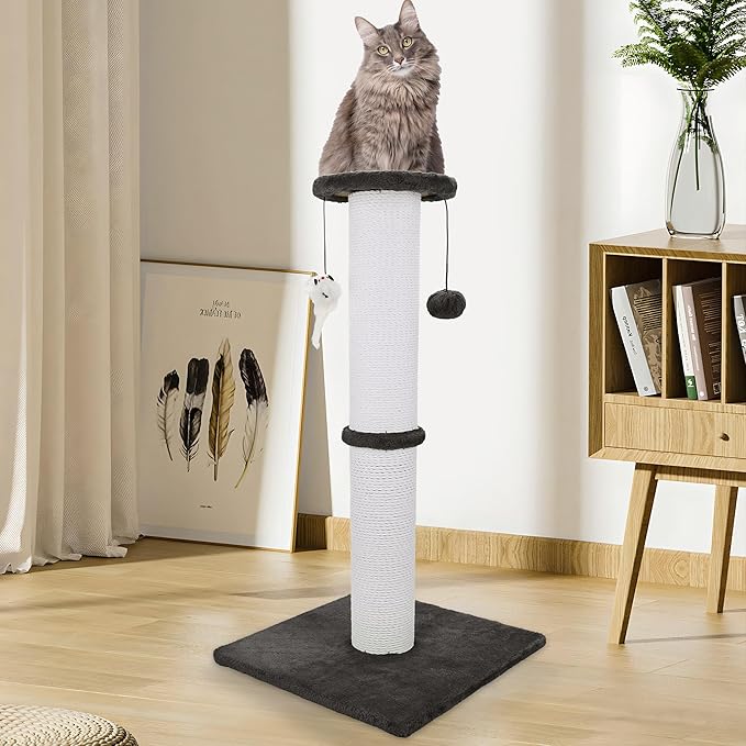 Cat Scratching Post 34 Inches Heavy Duty and Thicker Cat Scratching Post Sisal Rope with Hanging Ball and Mice Scratching Post for Indoor Cats and Adult(Bright Green)