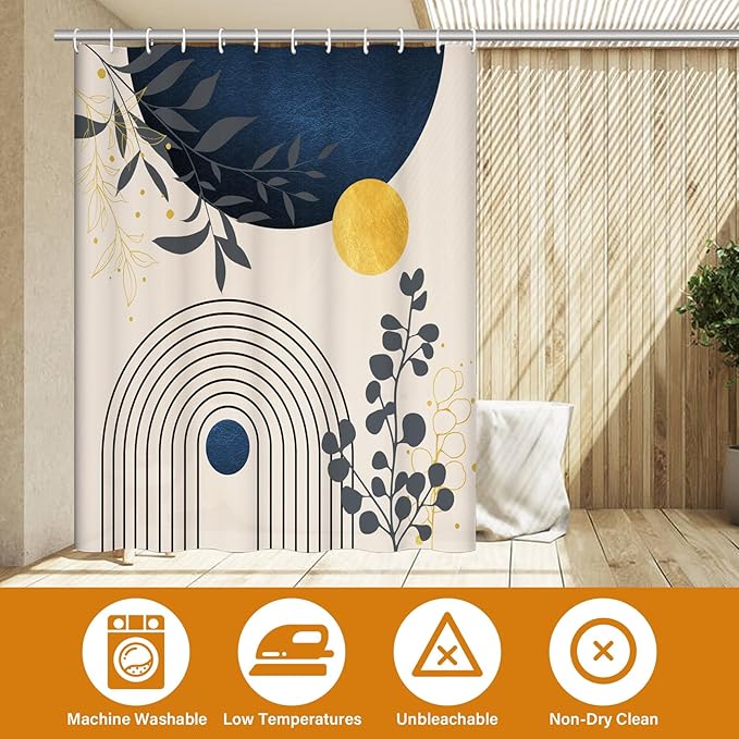 Boho Mid Century Shower Curtain Set for Bathroom, 72"X72" Shower Curtain for Chic Elegant Bathroom Decor, Fabric Shower Curtain Waterproof Durable (Blue Grey, 72" L x 72" W)