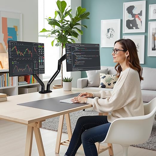 Lyngins 2 Pack Dual Monitor Desk for 15 to 27 Inch Screens Computer Dual Monitor Stand for Desk, VESA Mounting Holes 75 and 100mm, Stand Up to 26.4lbs Monitor Wall Mount, Black