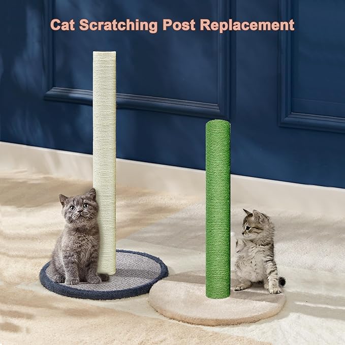Cat Scratching Post Replacement Pole, Green,2 PCS 15.7in Cat Tree Replacement Post, Natural Sisal Cat Tree Replacement Parts with M8 Screws, Cat Scratch Post Replacement for Refurbishment
