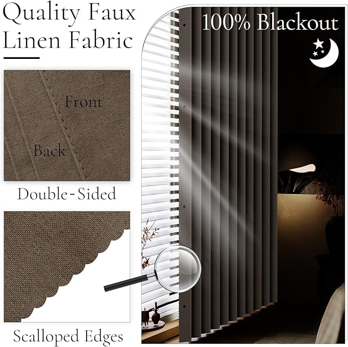 100% Blackout Door Curtain with Magnetic Closure, Approximate Pinch Pleated Design for Bedroom/Living Room Windows & Sliding Room Divider Drapery, 1 Panel, W60 x L80, Brown
