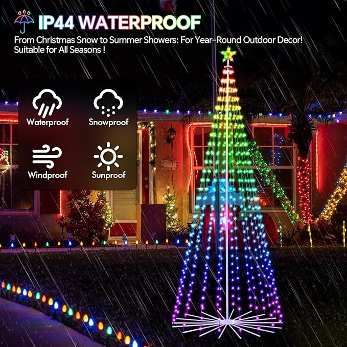 10 FT Outdoor Christmas Tree,Smart APP Remote Control RGB Color Changing DIY Timer 514 LED Christmas Tree for Indoor Outdoor Decorations