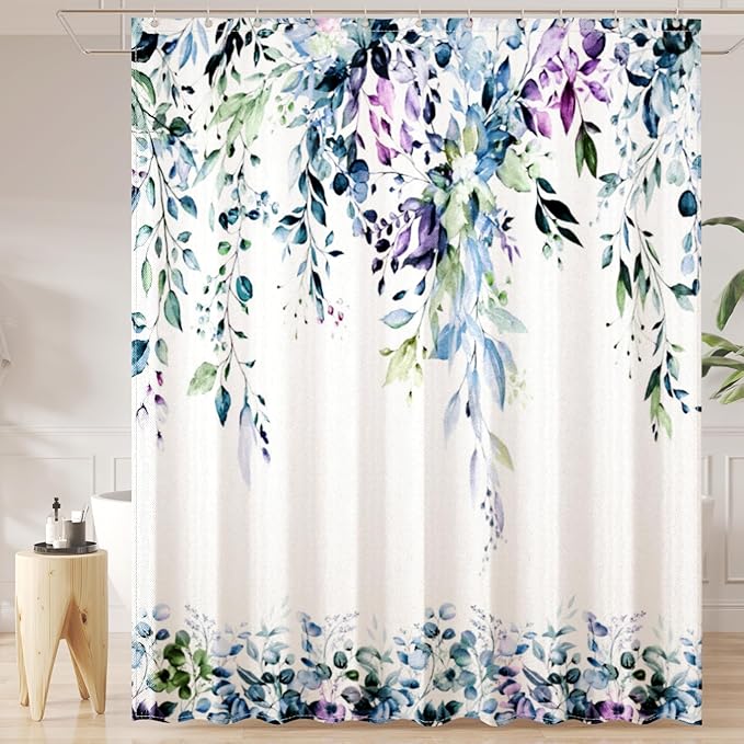 Green Eucalyptus Leaves Shower Curtain for Bathroom:Aesthetic Art Watercolor Plant Shower Curtains Sets with Hooks,Waterproof Fabric Decor 72x78 inches.