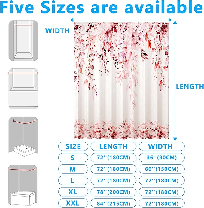 Pink Eucalyptus Leaves Shower Curtain for Bathroom:Aesthetic Art Watercolor Plant Shower Curtains Sets with Hooks,Waterproof Fabric Decor 36x72 inches.