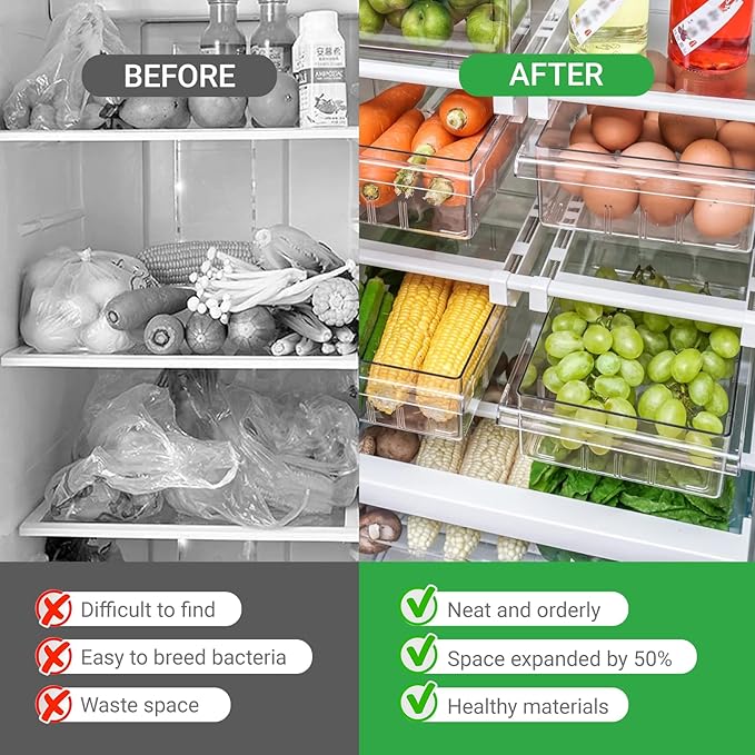 12 in refrigerator drawer - fridge drawer organizer for Deli Meat, Cheese, Produce and More, Stretchable and Deep Storage