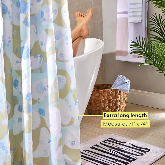 Society6 Shower Curtain - Bathroom Decor by Burcu Korkmazyurek - Extra Long Fabric Shower Curtains for Bathroom, 71" x 74", Floral and Birds VIII