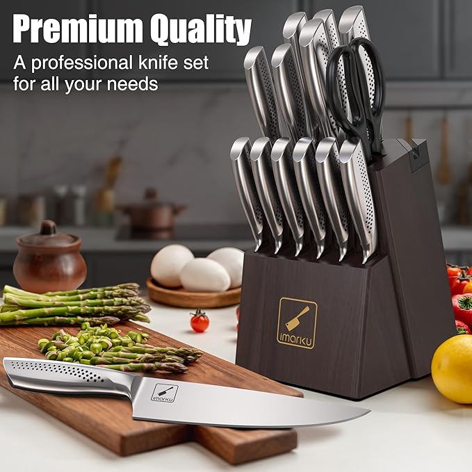 imarku® Knife Set, 15-Pieces HC Stainless Steel Kitchen Knife Set With Built in Knife Sharpener, Razor-Sharp Blade Knife Block Set With Non-Slip Handle, Dishwasher Safe, Best Birthday Gifts