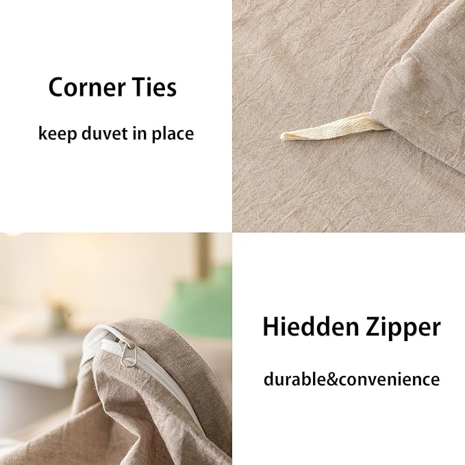 JIYUAN 100% Washed Cotton Duvet Cover Set Comfy Simple Style Soft Breathable Textured Durable Linen Feel Bedding for All Seasons King, Taupey
