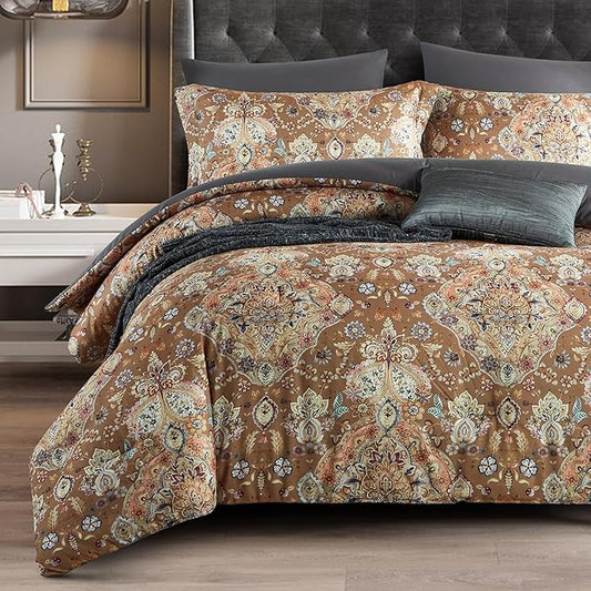 Cupocupa Duvet Cover King Size Set Boho Floral Pattern King Duvet Cover Set for King Size Bed Vintage Soft Bedding Leaf 100% Polyester Print Paisley Duvet Cover with Pillowcases