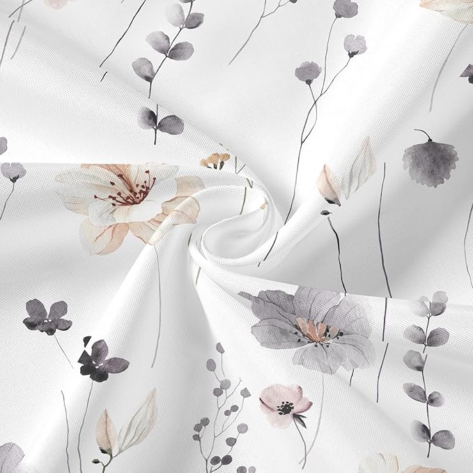 Gibelle 3 in 1 Shower Curtain Set, Charcoal Grey Watercolor Floral Bath Curtain and PEVA Liner Set with 12 Double Sided Steel Hooks, Waterproof Fabric Bathroom Curtain 72x72