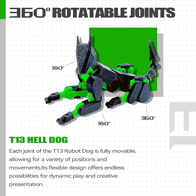 (Assembly Completed) T13 3D Action Figure Set,Dummy Robo Titan 13 Action Figures,3D Printed Multi-Jointed Toy (Black + Green)