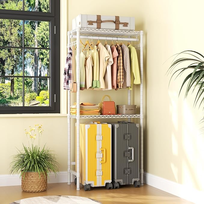 Over Washer and Dryer Shelves,2 Tier Adjustable Height Wire Shelving Laundry Room Storage Organization Clothes Drying Rack with Hanger Rod&Hooks,Space Saving Organizers Shelf,White