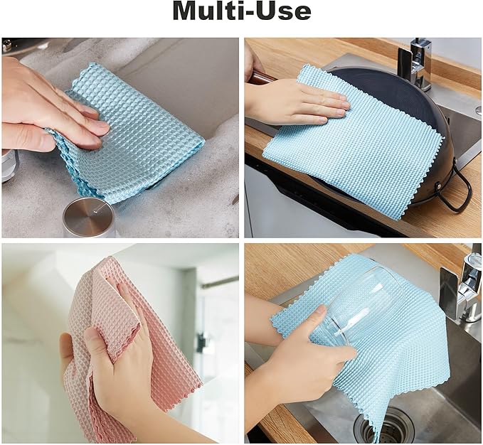 JOYMOOP Waffle Weave Cleaning Cloth, Reusable Absorbent Microfiber Cleaning Cloths, Lint Free Microfiber Dish Towels 5 Pack, Mixed Color, 11.8×15.7inch