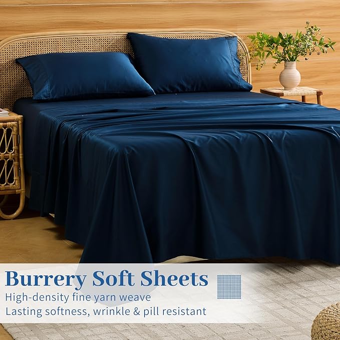 Bedlifes Deep Pocket Sheets 18-24 Inch, Queen Size Egyptian Cotton 1000 Thread Count, 4-Piece - Fits Extra Thick Mattresses, Cooling & Breathable (Navy)