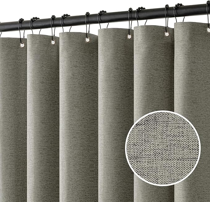 MIULEE Linen Shower Curtain with 12 Metal Hooks Modern Heavy Duty Washable Fabric Shower Curtain Set Waterproof Thick Cloth Shower Curtains for Bathroom Hotel Bathtub, W72*L78, Grey