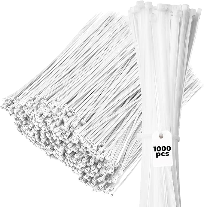 Bolt Dropper 11-Inch White Zip Ties, 1000-Pack - Heavy Duty Self-Locking Nylon Cable Ties with 50 lbs Tensile Strength - Indoor and Outdoor Cable Management Wire Tie - UV Resistant Zip Tie Wraps