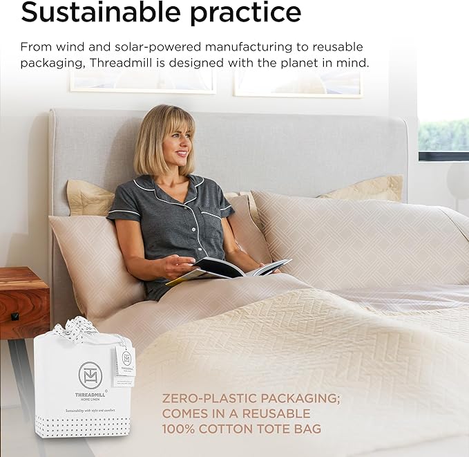 Threadmill Twin Sheets for Twin Mattress | 800 Thread Count Jacquard Celine Light Beige Sheets | 100% Cotton 3 Piece Bed Sheets | Extra Long Staple Cotton | Cotton Sheet with Elasticized Deep Pocket