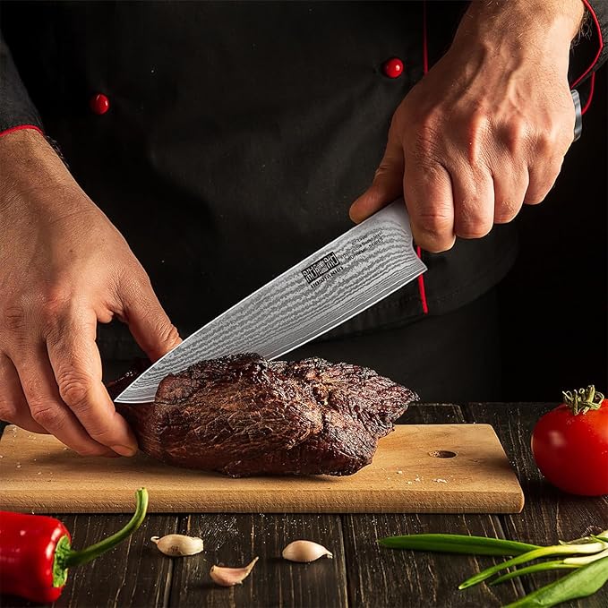 HOSHANHO Damascus Chef Knife 8 Inch, Professional 67 Layers 10Cr15CoMoV Super Steel Kitchen Knife, Ultra Sharp Japanese Knife with Durable Ergonomic Olive Wood Handle