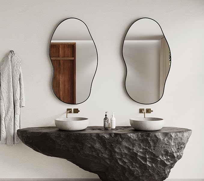 Wavy Wall Mirror -46''×26'' Irregular Wall Mirror Decorative Alloy Framed Mirrors Abstract Artistic Mirrors Wavy Mirror for Cloakroom/Bedroom/Living Room/Entryway（Black）